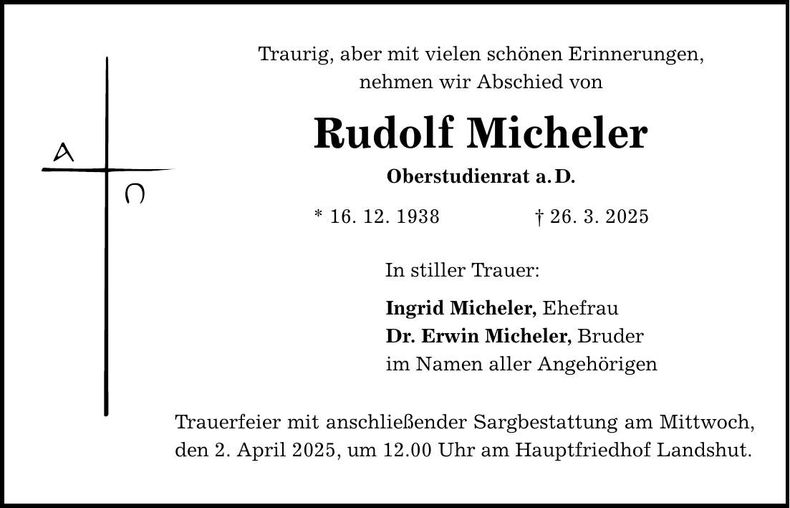 Traueranzeige Rudolf Micheler