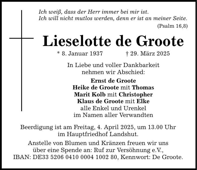 Traueranzeige Liselotte de Groote