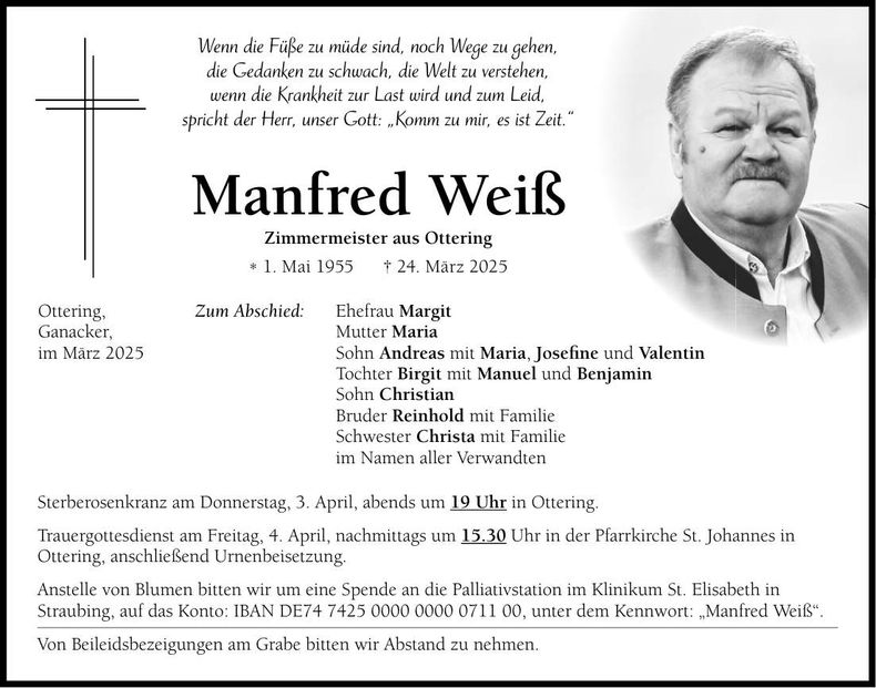Traueranzeige Manfred Weiß
