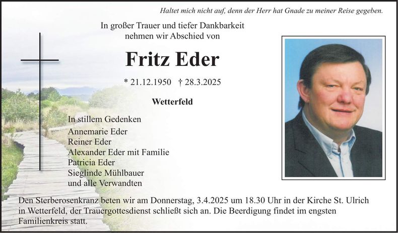Traueranzeige Fritz Eder