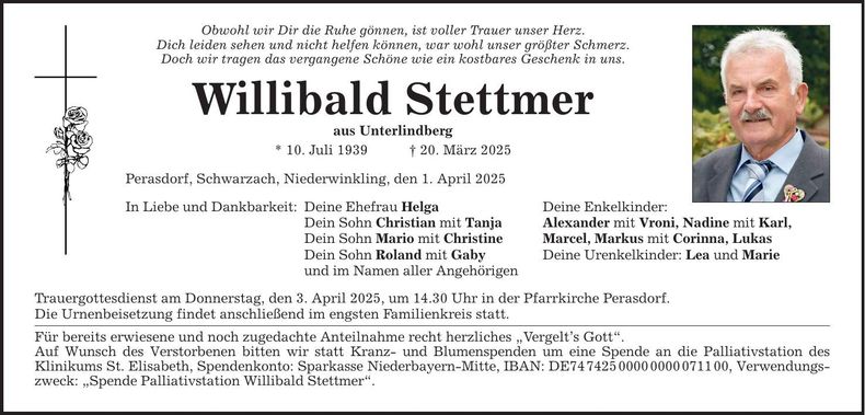Traueranzeige Willibald Stettmer