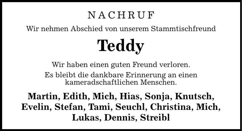 Traueranzeige Teddy Hiob