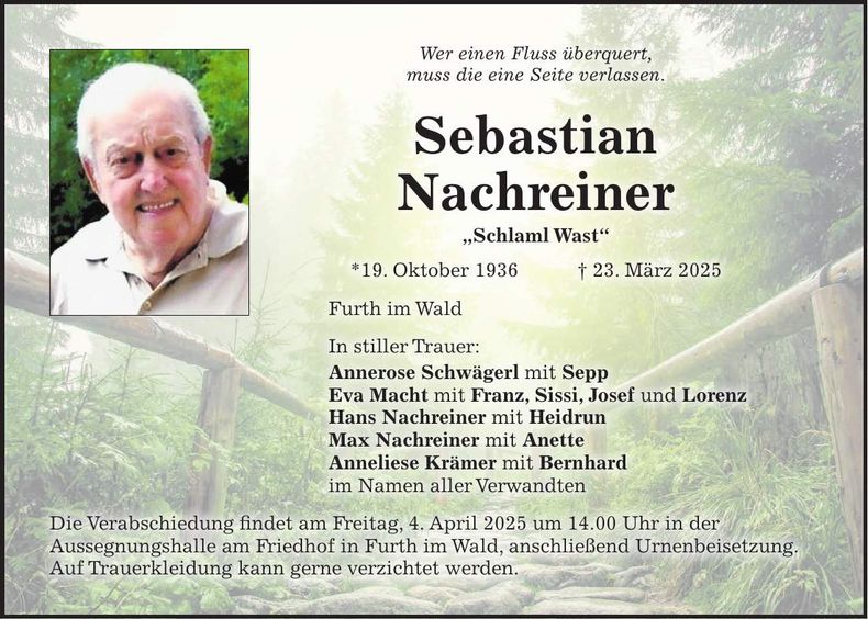 Traueranzeige Sebastian Nachreiner