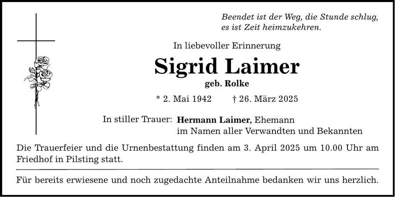 Traueranzeige Sigrid Laimer