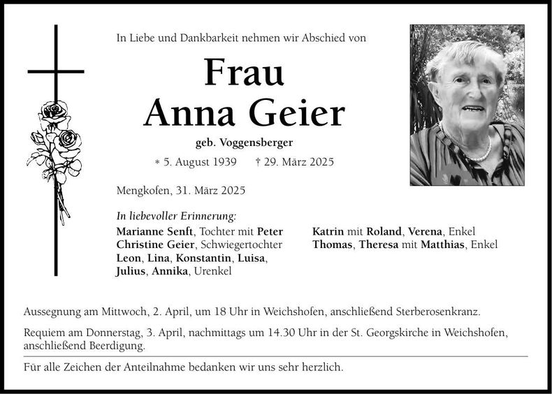 Traueranzeige Anna Geier