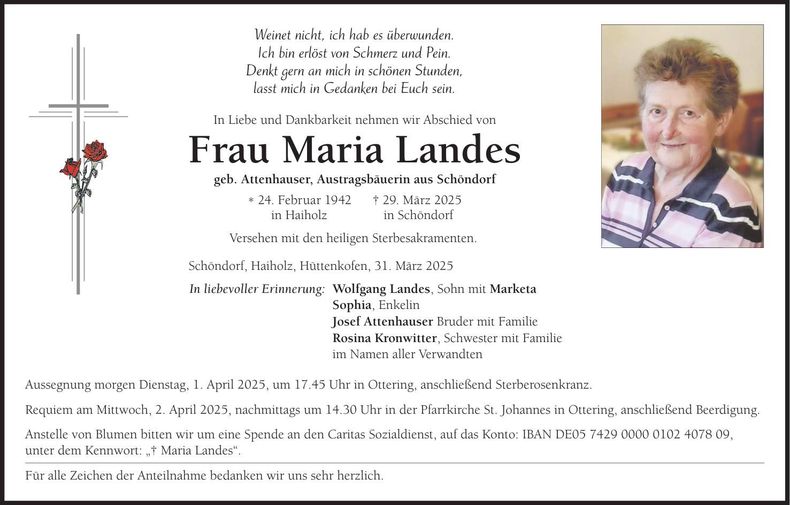 Traueranzeige Maria Landes