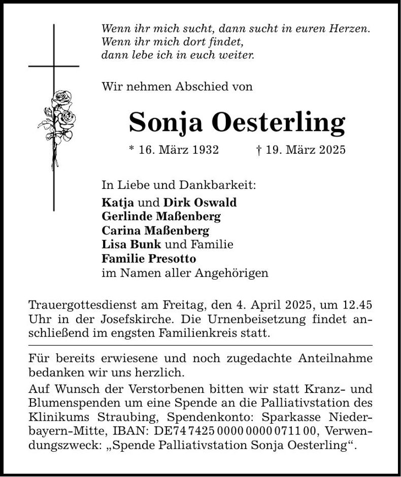 Traueranzeige Sonja Oesterling
