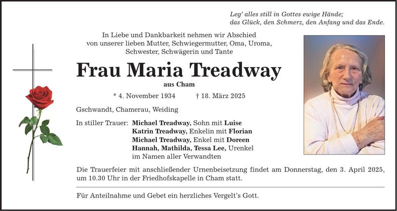 Traueranzeige Maria Treadway