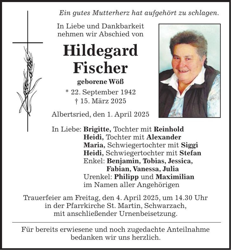 Traueranzeige Hildegard Fischer