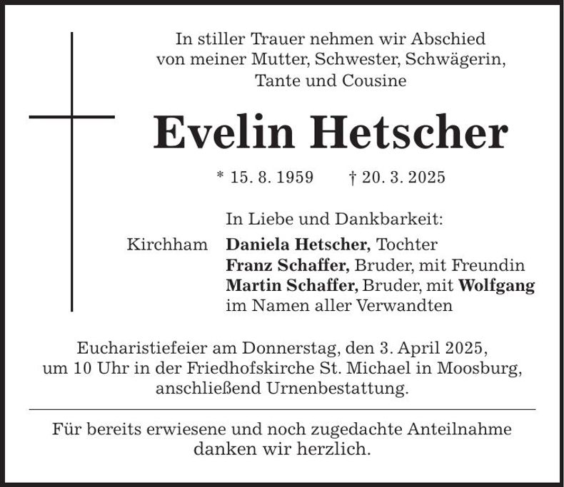 Traueranzeige Evelin Hetscher