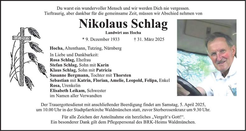 Traueranzeige Nikolaus Schlag