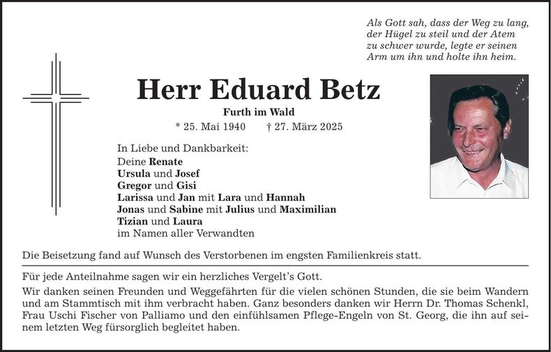 Traueranzeige Eduard Betz
