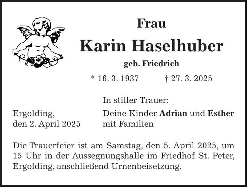 Traueranzeige Karin Haselhuber