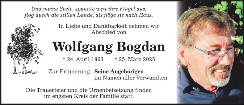 Traueranzeige Wolfgang Bogdan