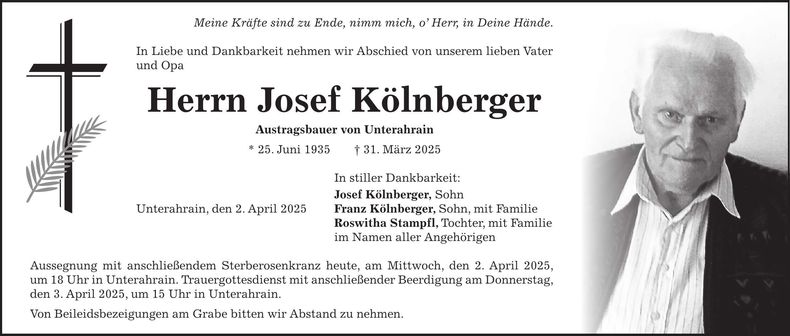 Traueranzeige Josef Kölnberger