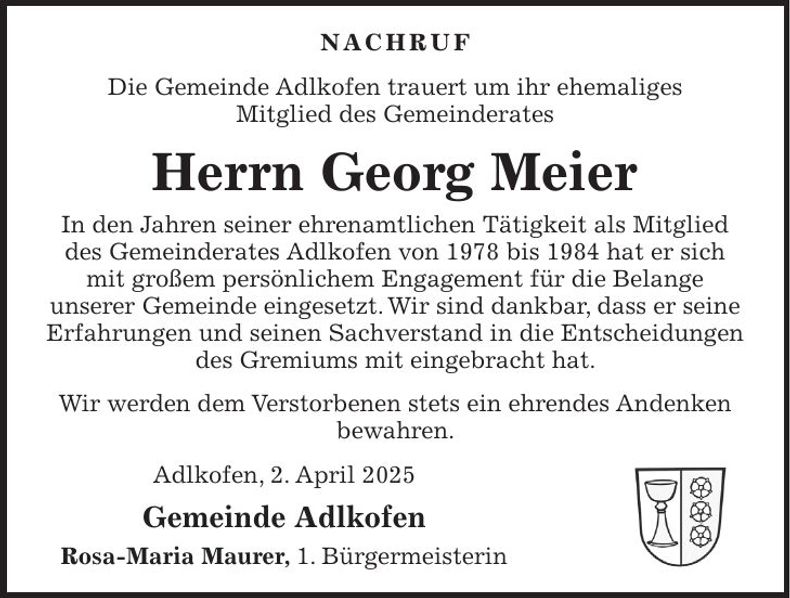 Traueranzeige Georg Meier