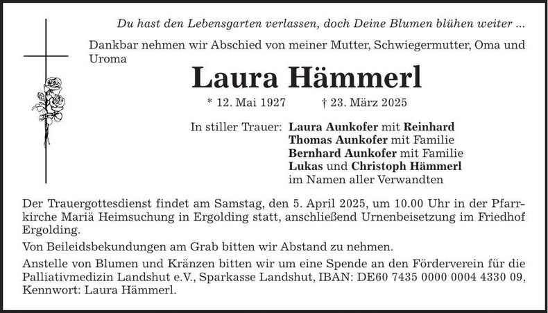 Traueranzeige Laura Hämmerl