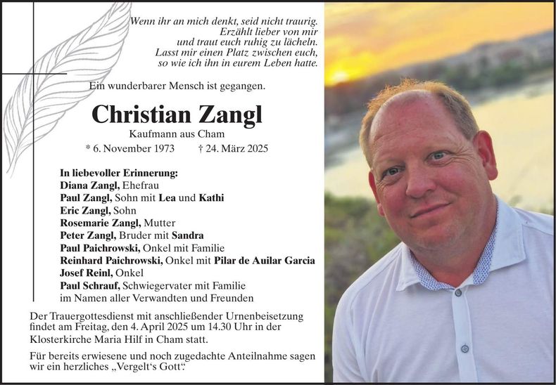 Traueranzeige Christian Zangl