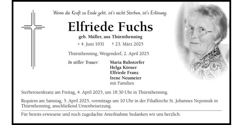 Traueranzeige Elfriede Fuchs