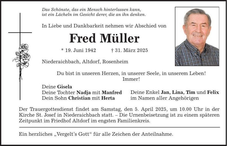 Traueranzeige Fred Müller