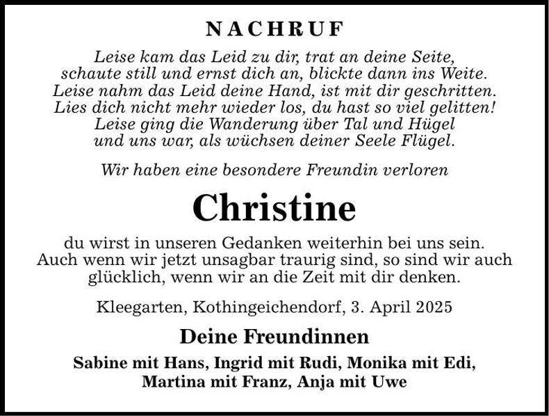 Traueranzeige Christine Haslbeck