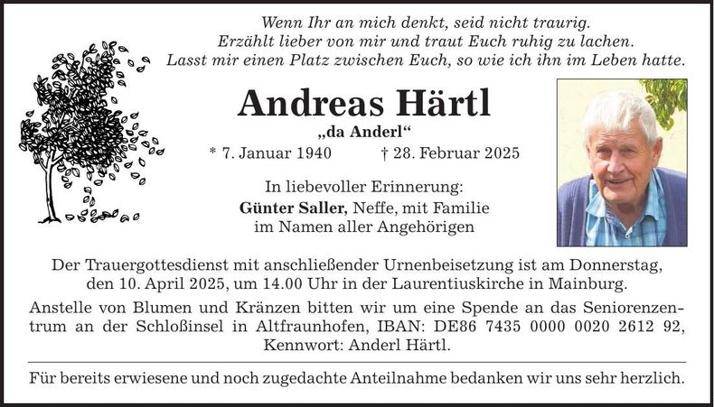Traueranzeige Andreas Härtl