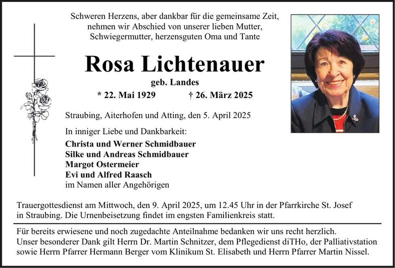Traueranzeige Rosa Lichtenauer