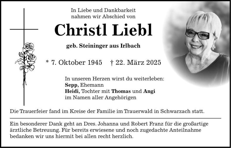 Traueranzeige Christl Liebl