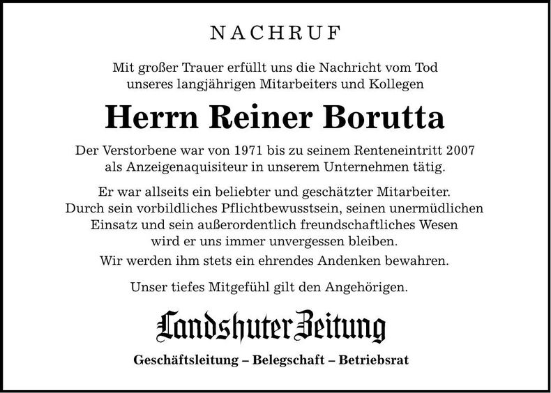 Traueranzeige Reiner Borutta