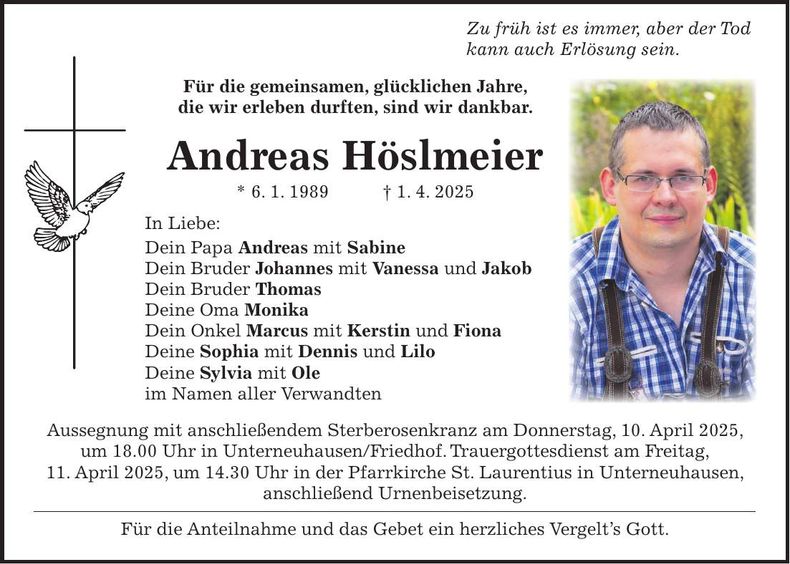 Traueranzeige Andreas Höslmeier