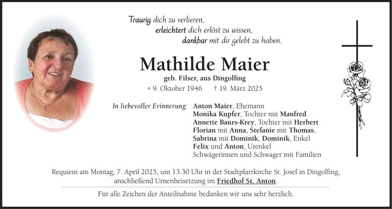 Traueranzeige Mathilde Maier