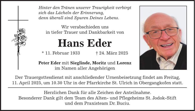 Traueranzeige Hans Eder