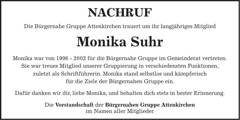 Traueranzeige Monika Suhr