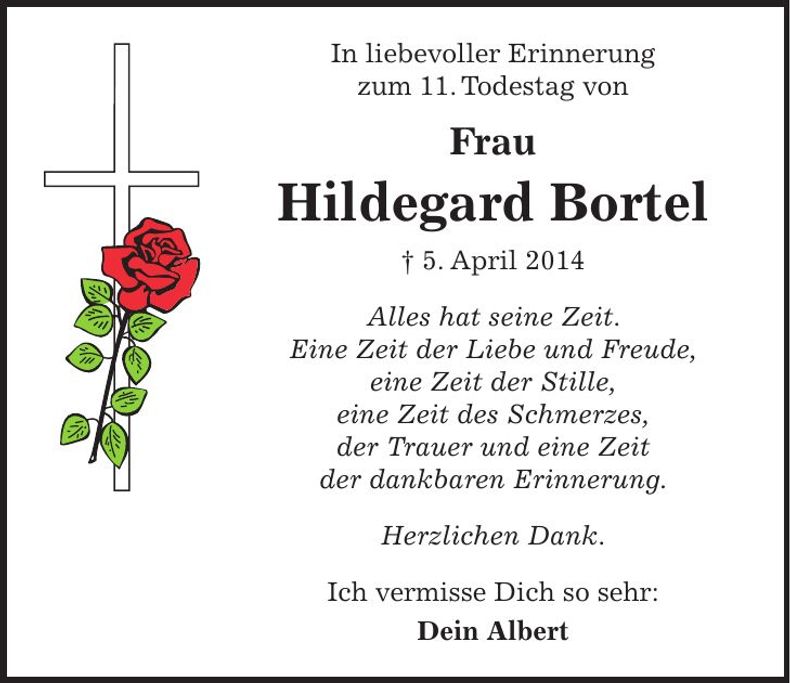 Traueranzeige Hildegard Bortel