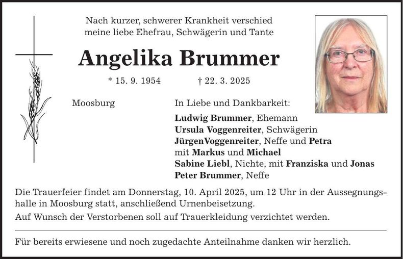 Traueranzeige Angelika Brummer