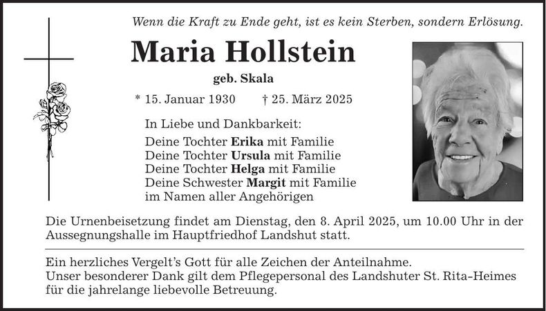 Traueranzeige Maria Hollstein