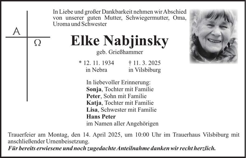 Traueranzeige Elke Nabjinsky