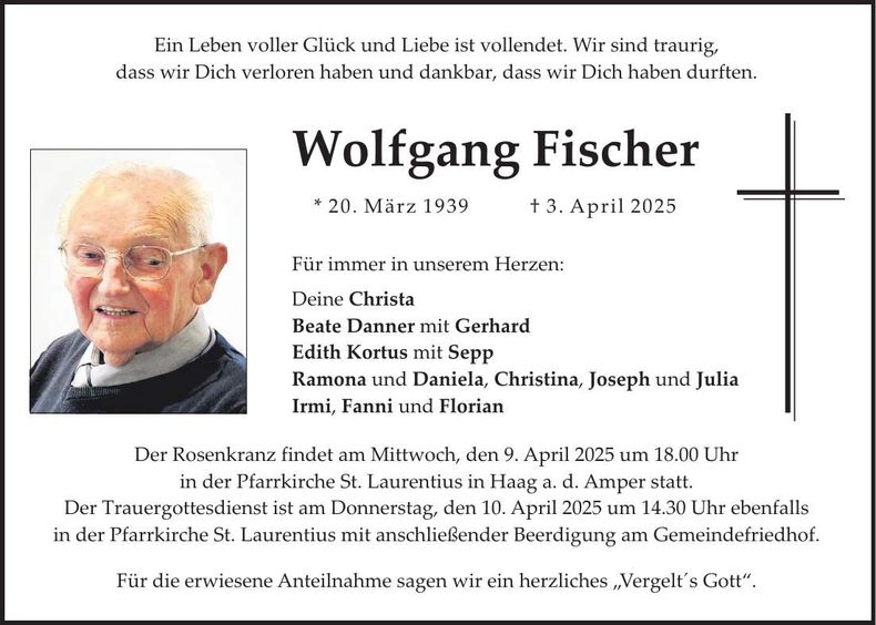Traueranzeige Wolfgang Fischer