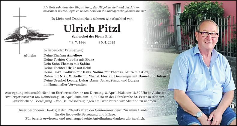 Traueranzeige Ulrich Pitzl