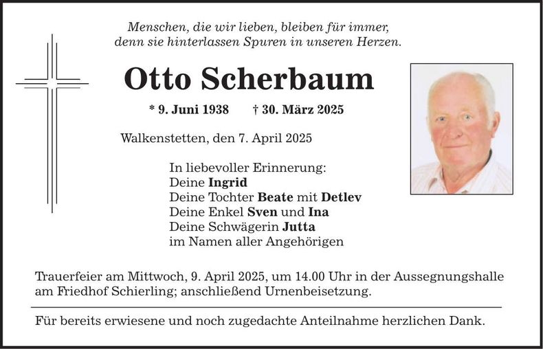 Traueranzeige Otto Scherbaum