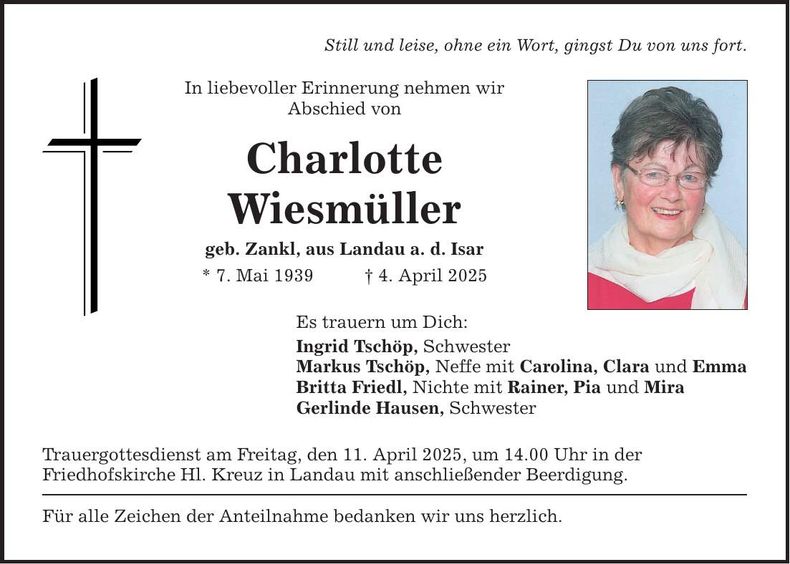 Traueranzeige Charlotte Wiesmüller
