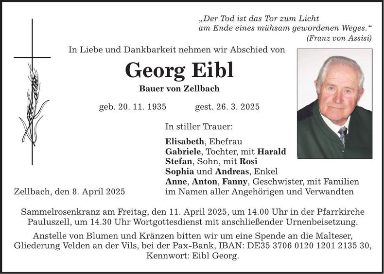 Traueranzeige Georg Eibl