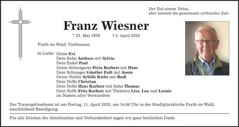Traueranzeige Franz Wiesner