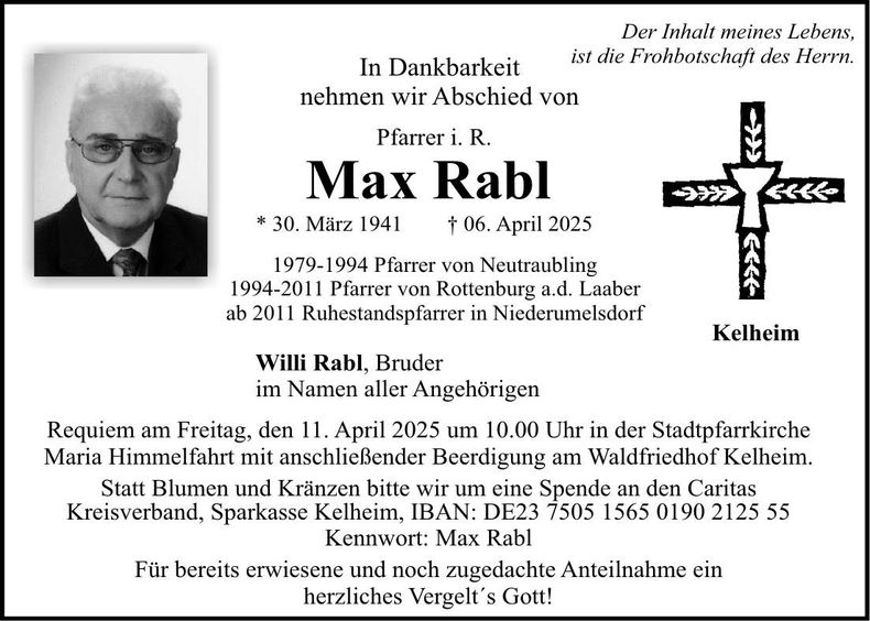 Traueranzeige Max Rabl