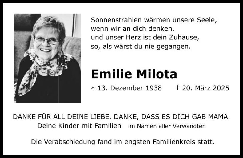 Traueranzeige Emilie Milota