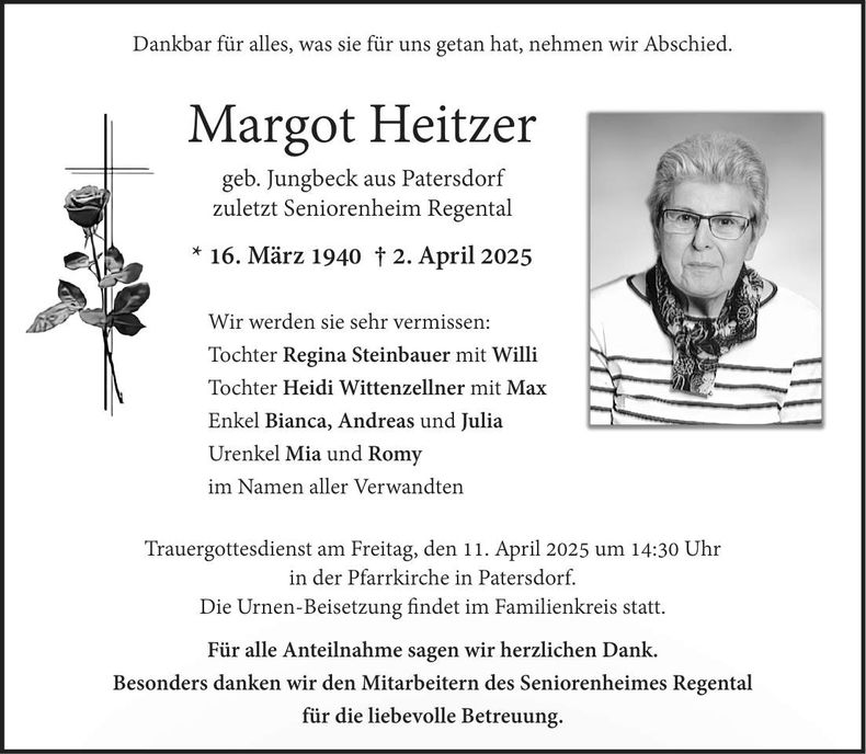Traueranzeige Heitzer Margot