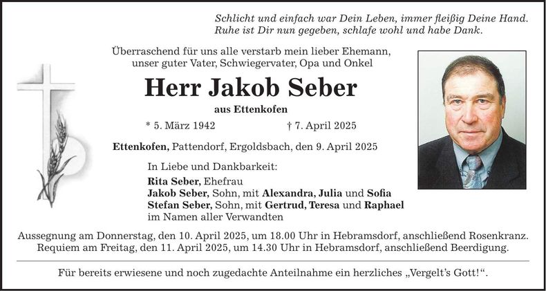 Traueranzeige Jakob Seber
