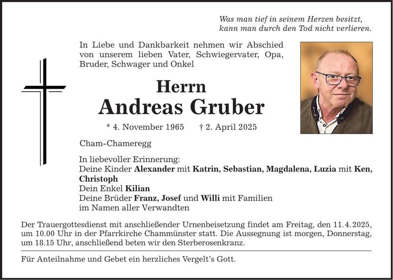 Traueranzeige Andreas Gruber