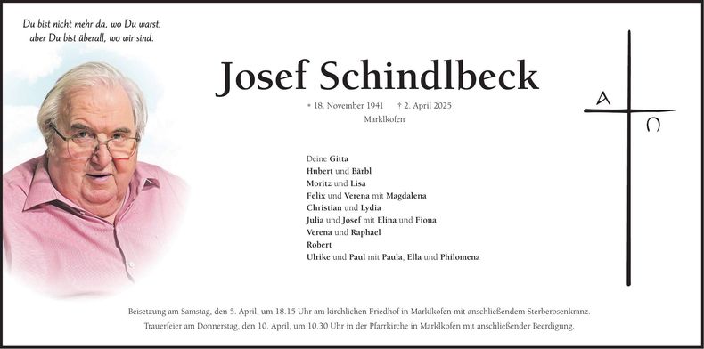 Traueranzeige Josef Schindlbeck