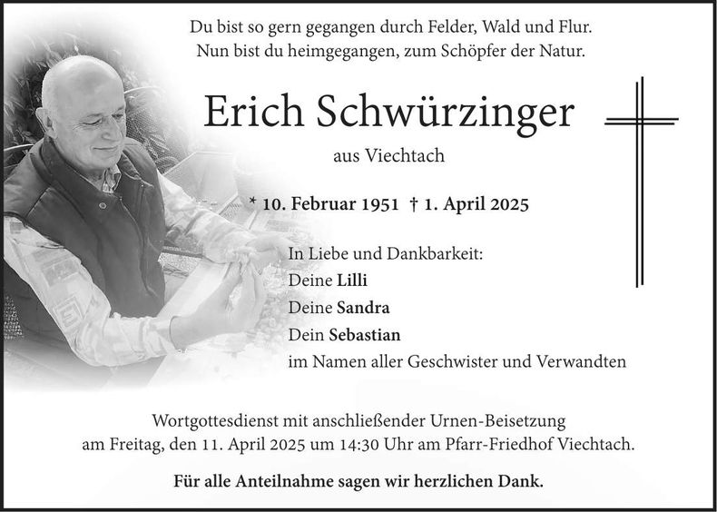 Traueranzeige Schwürzinger Erich